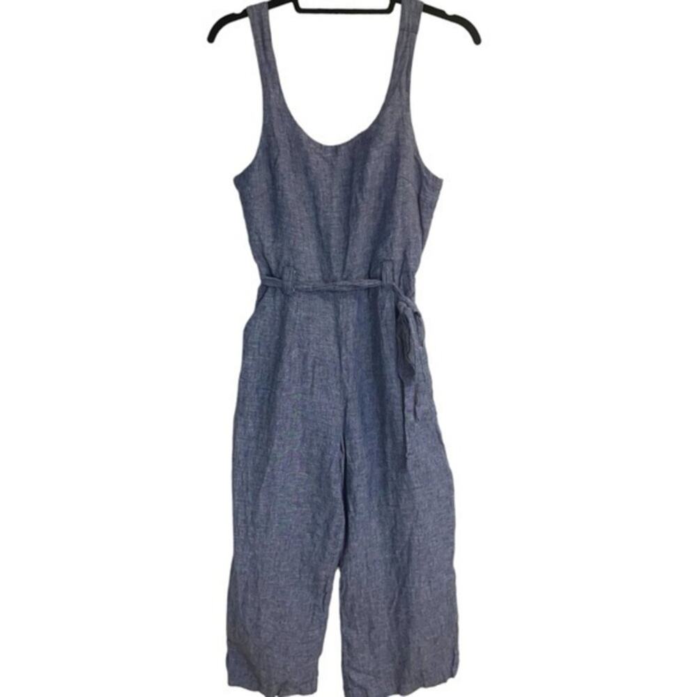 Rachel Zoe Jumpsuit Linen Scoop neck tank Belted Cropped Pants Size 2 - Picture 3 of 8